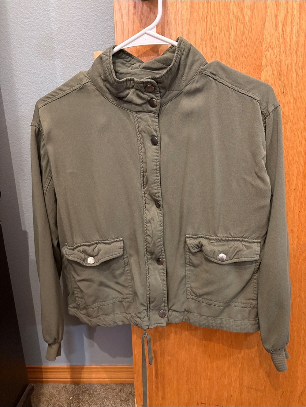 Women's Olive Utility Jacket with Snap Front